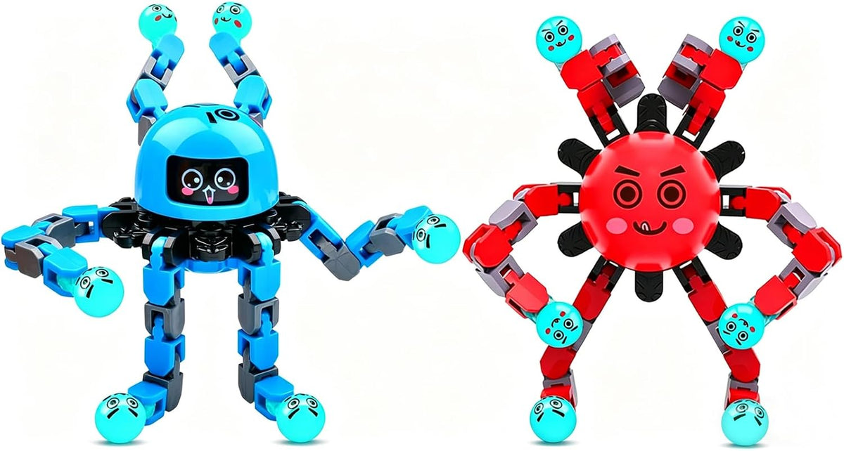Transformable Fidget Spinner Toys for Kids and Adults - 1 Blue+1 Red