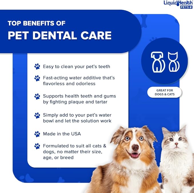 LIQUIDHEALTH Pet Dental Care Water Additive for Dogs & Cats - Fast Acting Pet Bad Breath Freshener, Dog Mouth Wash, Animal Oral Dental Rinse, Plaque & Tartar Teeth Cleaning Solution, USA Made (16 oz)