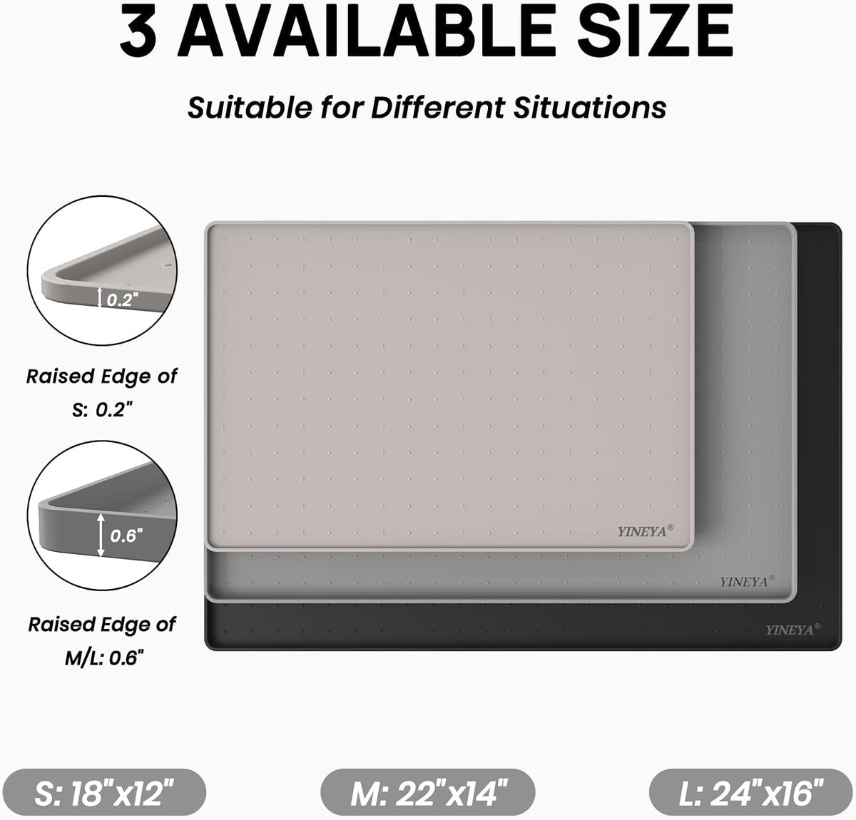 YINEYA 2 Pack Silicone Dog & Cat Food Mat Waterproof 18" x 12" - Gray / 18" x 12" - image 2