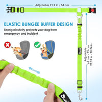 SlowTon Dog Seat Belt for Car, 2 Pack Dog Car Harness Seatbelt Adjustable with Elastic Bungee Buffer, 2 in 1 Pet Car Leash Headrest Restraint Dog Reflective Safety Tether (Lime, Headrest+Clip)