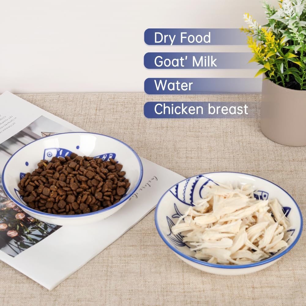 2pcs Wide Shallow Cat Bowls - Fish - image 3