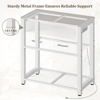 20-29 Gallon Aquarium Stand with Stable Metal Frame & Power Outlet, Heavy-Duty Fish Tank Stand with Waterproof Mat, 550LBS Capacity Storage Cabinet, White+Brown