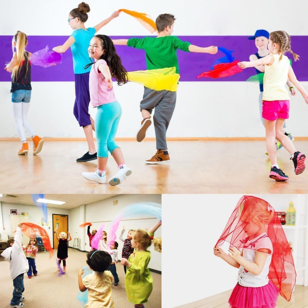 Colovis dance scarves for kids, 36 square polyester scarves in 12 bright colors - view 4