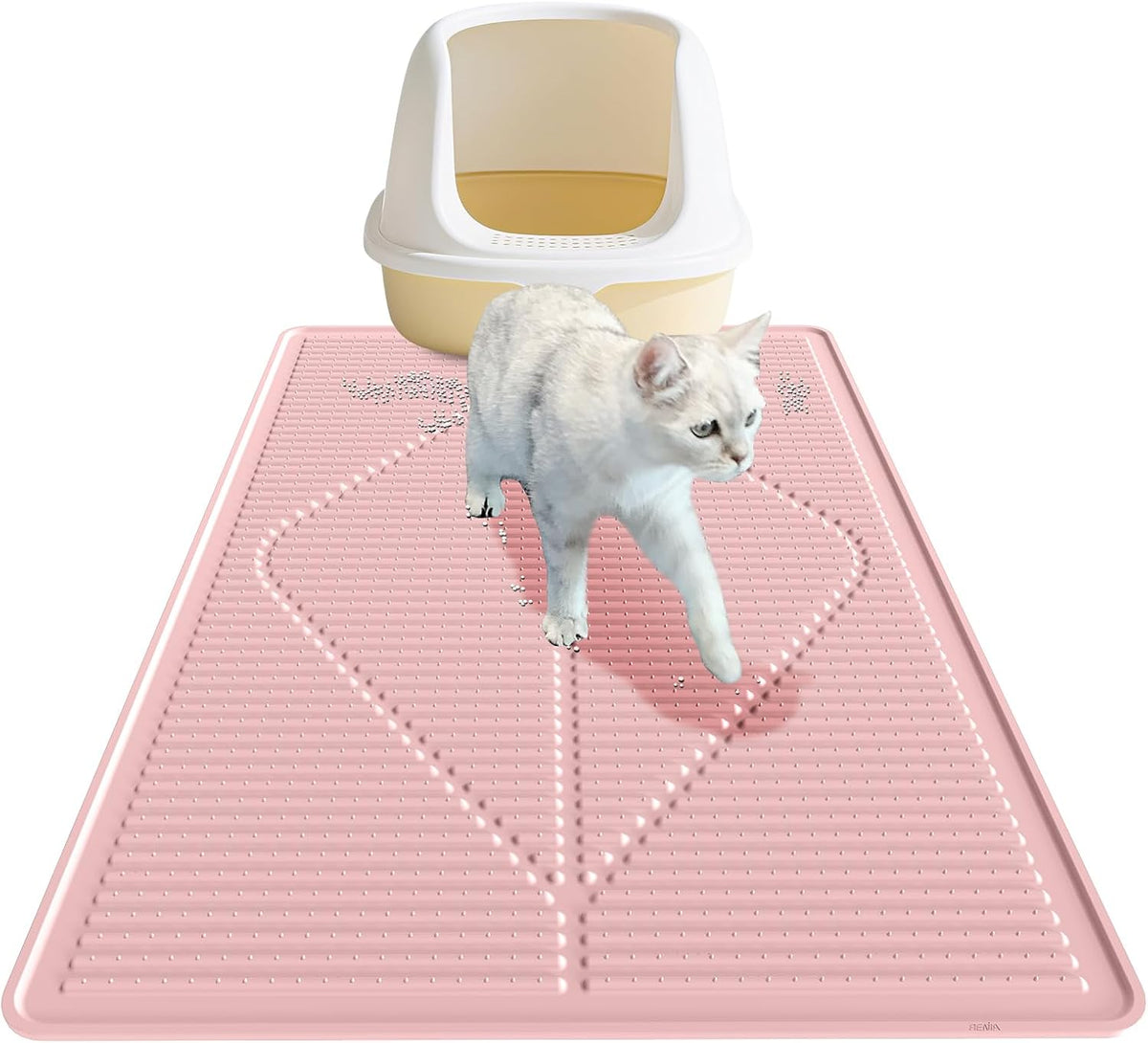 Rubber Cat Litter Mat Litter Box Mat - Pink / XXL-38" x 25" Thickened