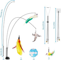 ZooZoo 14PCS Interactive Cat Feather Toy Set for Indoor Cats, Active Play Kit with Door Hanging Toy, Double-Sided Suction Cat Wand with Feathers, Mice & Fur Balls, Encourages Hunting, Jumping, Chasing