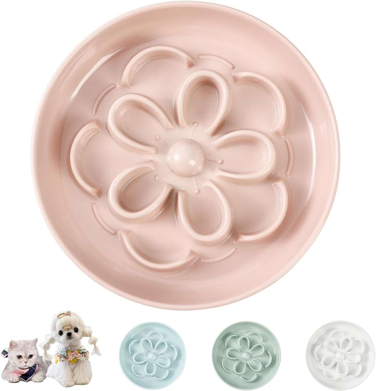 Melamine Cat Slow Feeder Bowl Set - Pink / 1 PACK