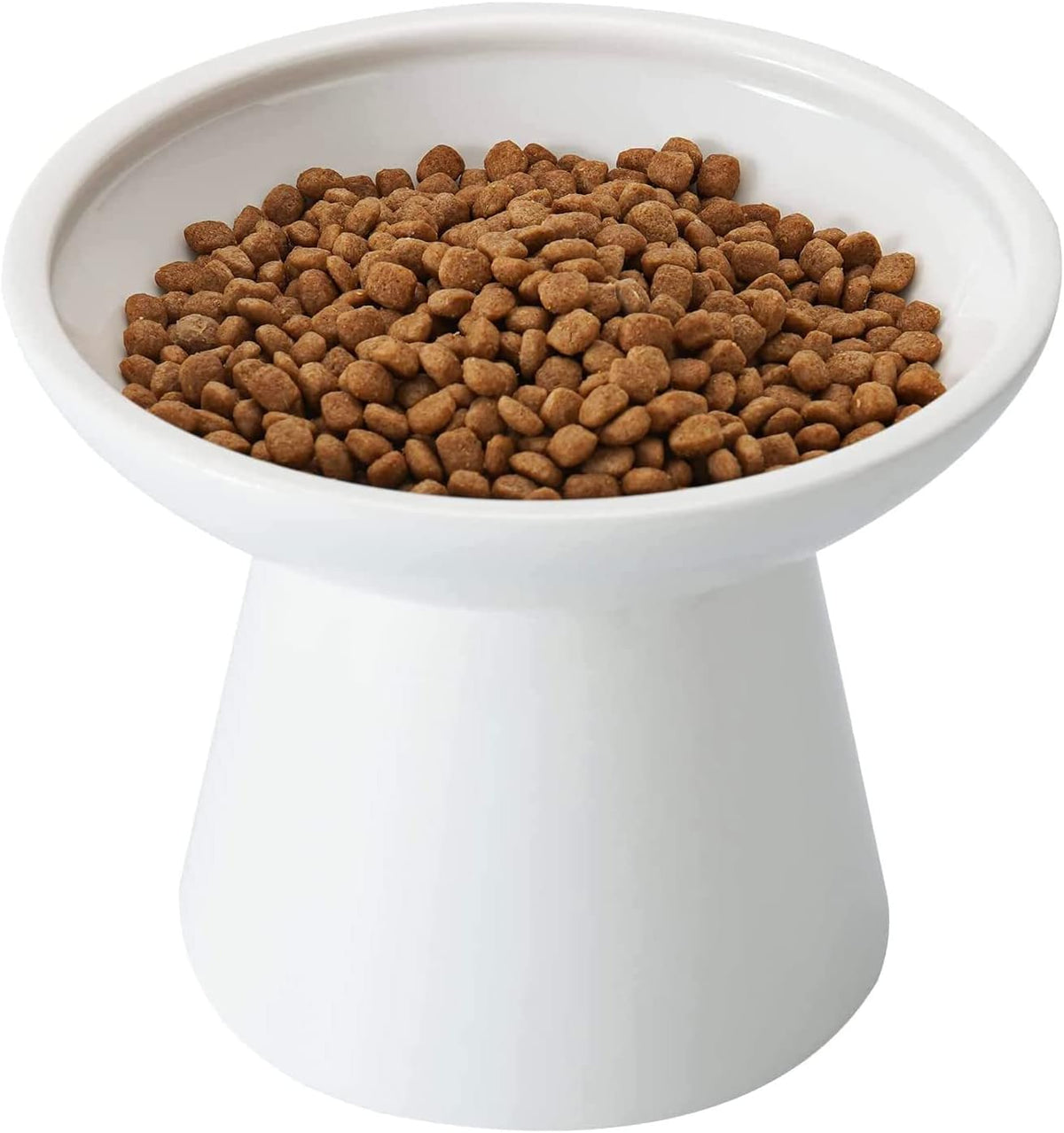 Extra Wide Elevated Ceramic 6.2" Shallow Cat Food Bowl – Essentials for Cats - White-Shallow