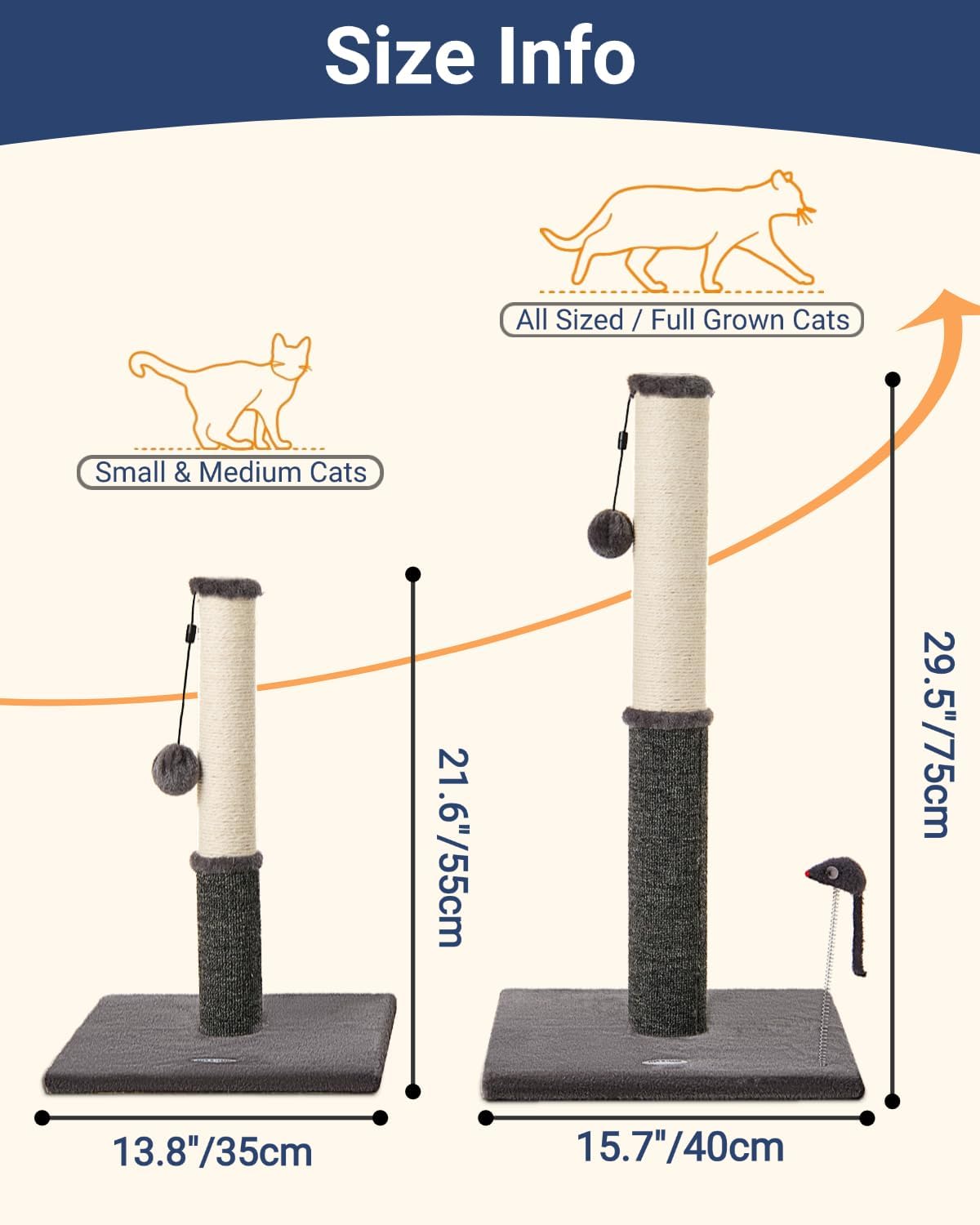 Cat Scratching Post, Cat Scratchers for Indoor Cats with Toys – Essentials for Cats - 21.6" / Smokey Gray - image 3