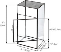 NCYP Glass Terrarium with Door and Mesh for Small Insects - 5.1 x 3.9 x 9 Inches Rectangle Reptile Habitat, Black - Modern Home Tabletop Decor (Terrarium Only)