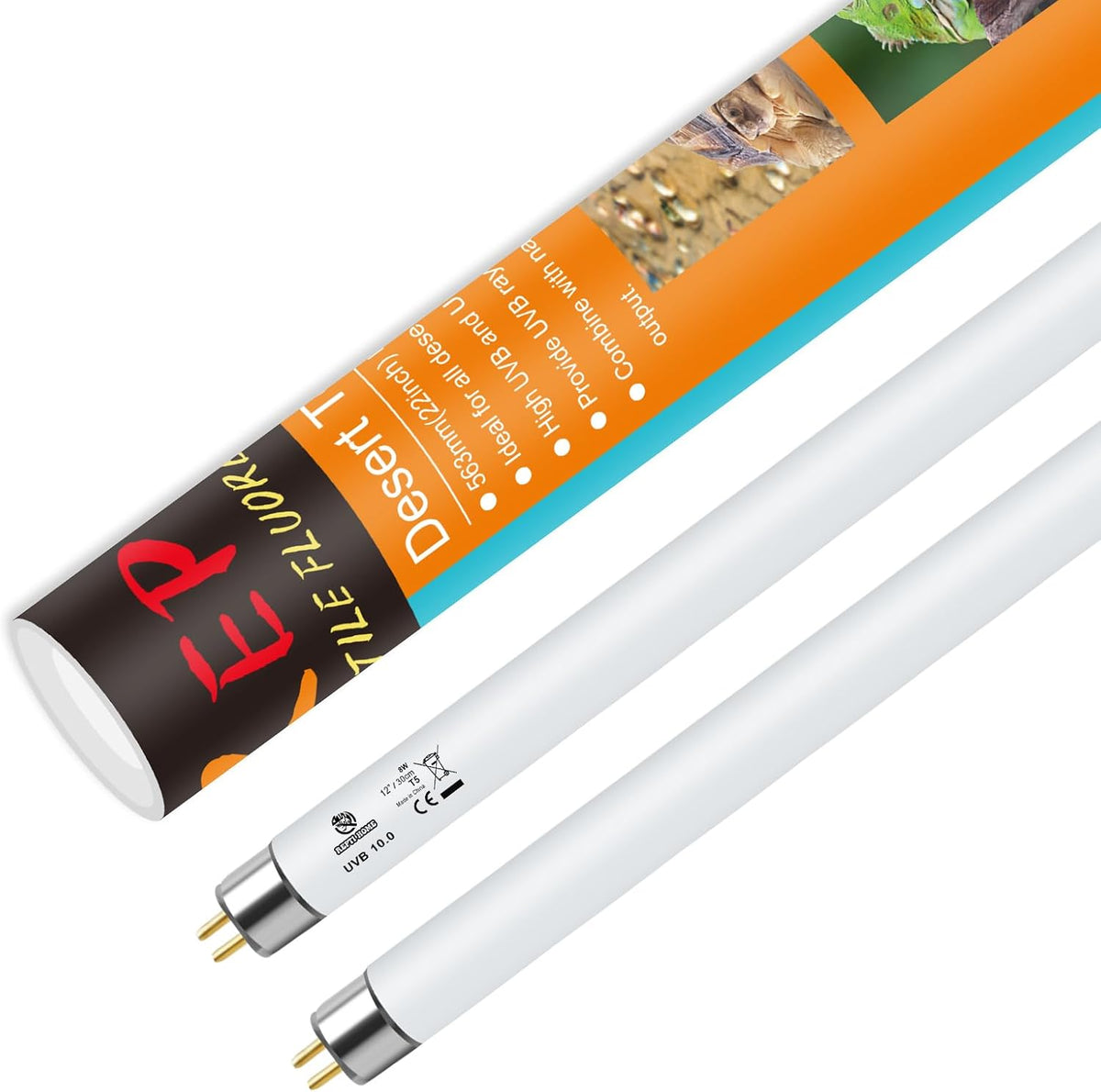 T5 UVB Reptile Light 24W 10.0, UVA UVB Light Bulb for Reptiles - 2 pack T5 Tube-8W 10.0