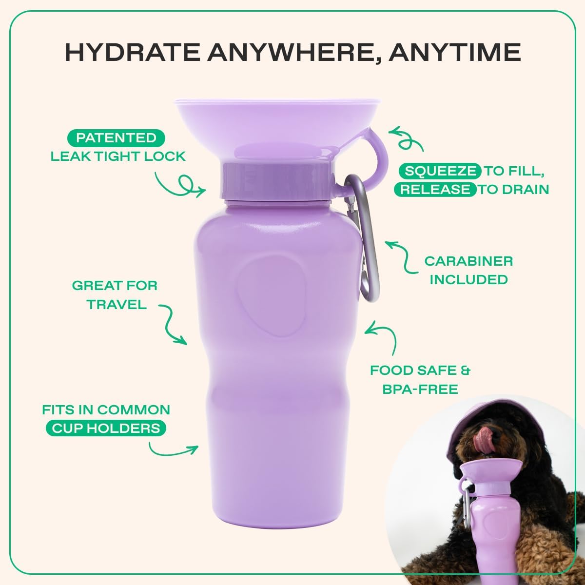 Springland 22oz Classic Portable Dog Water Bottle with Built-in Bowl - Lilac / 22oz Classic - image 3