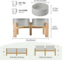 SPUNKYJUNKY Elevated Dog Bowls Ceramic, 6.1'' Dogs and Cat Food Water Bowls Raised with Non-Slip Bamboo Stand for Medium Sized Breed Microwave Dishwasher Safe - 28.7 OZ,Grey