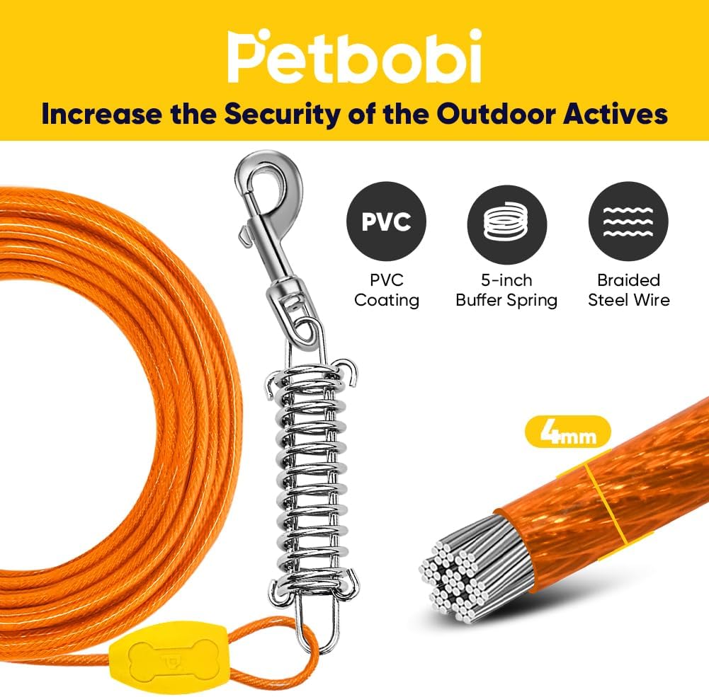 Petbobi Dog Tie Out Cable and Stake - 50 ft (120 lbs) / Orange - image 2