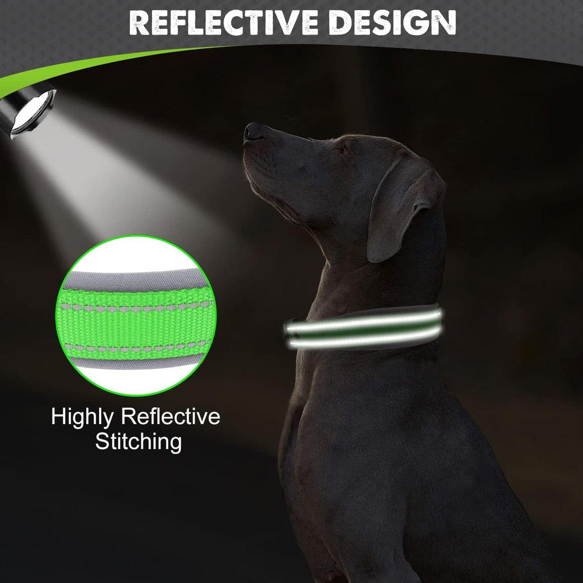 Joytale Reflective Dog Collar for Large Dogs with Wide Padding - Green / XL - image 2