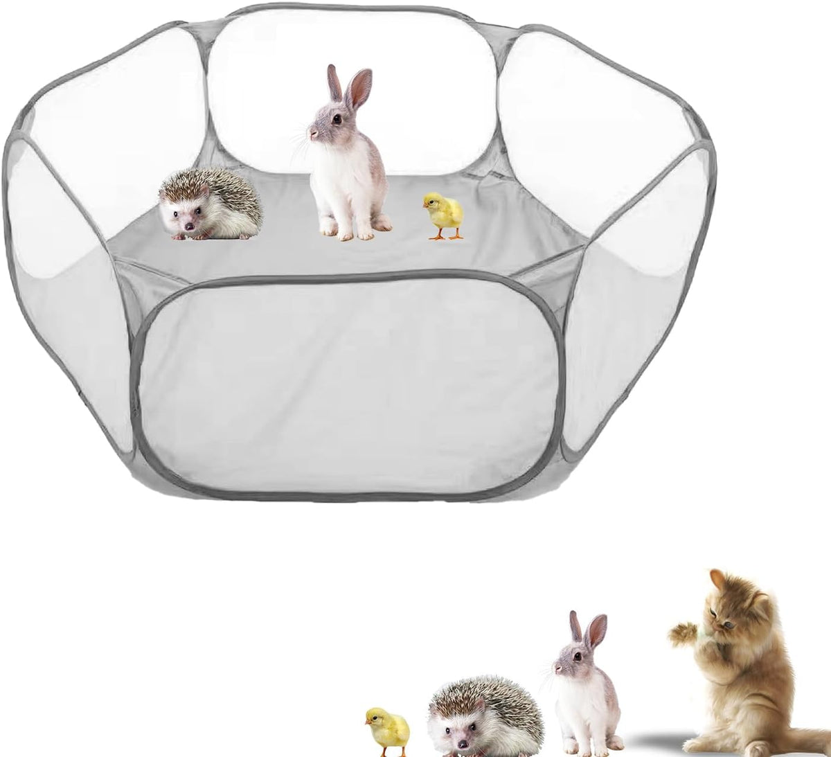 Small Animals Playpen, Portable Pop-up Open Interactive Pet Tent - Grey