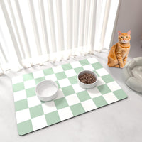 Cat Food Mat, 12"x 20" Cat Dog Mats for Food and Water Bowl - 16"L x 24"W / Green & White