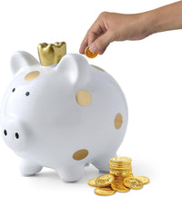 SOBEIT Piggy Bank for Kids Girls Boys, Glazed Ceramic Coin Bank - Style 2 White