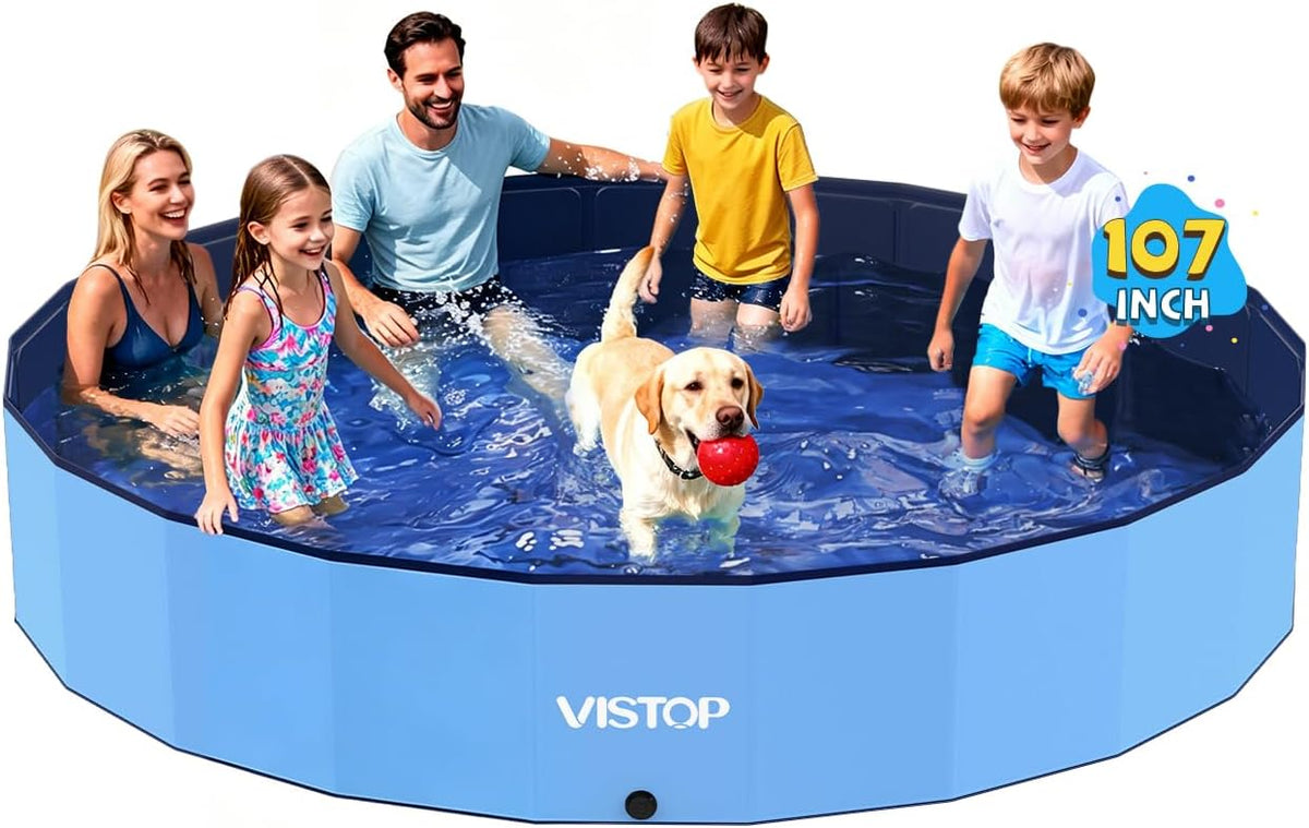 VISTOP Extra Large Foldable Dog Pool XXL - 6XL- 107" x 16" / Blue