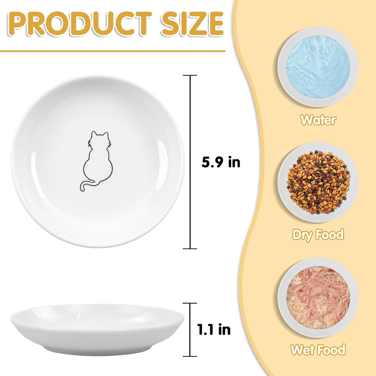 6 Pack Cat Food Bowl, Ceramic Cat Bowls - White-B - image 2