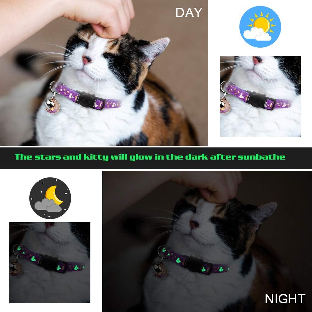 Baeuppit 2PCS Breakaway Cat Collars with Bell Moons Stars Cute Kitty - Neck 7.9-13.0 in / Orange&Black - image 2