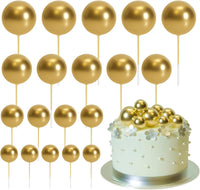 ASTARON 20 Pcs Gold Balls Cake Topper Decorations for Birthday Cake - Gold