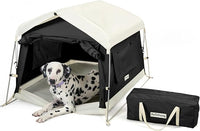 Dog Tent Cotton Fabric, Aluminum Poles and Camping Mat, Outdoor Weatherproof, Dog House Outdoor, Breathable with 2 Side Windows, Portable and Collapsible (Black, Large)