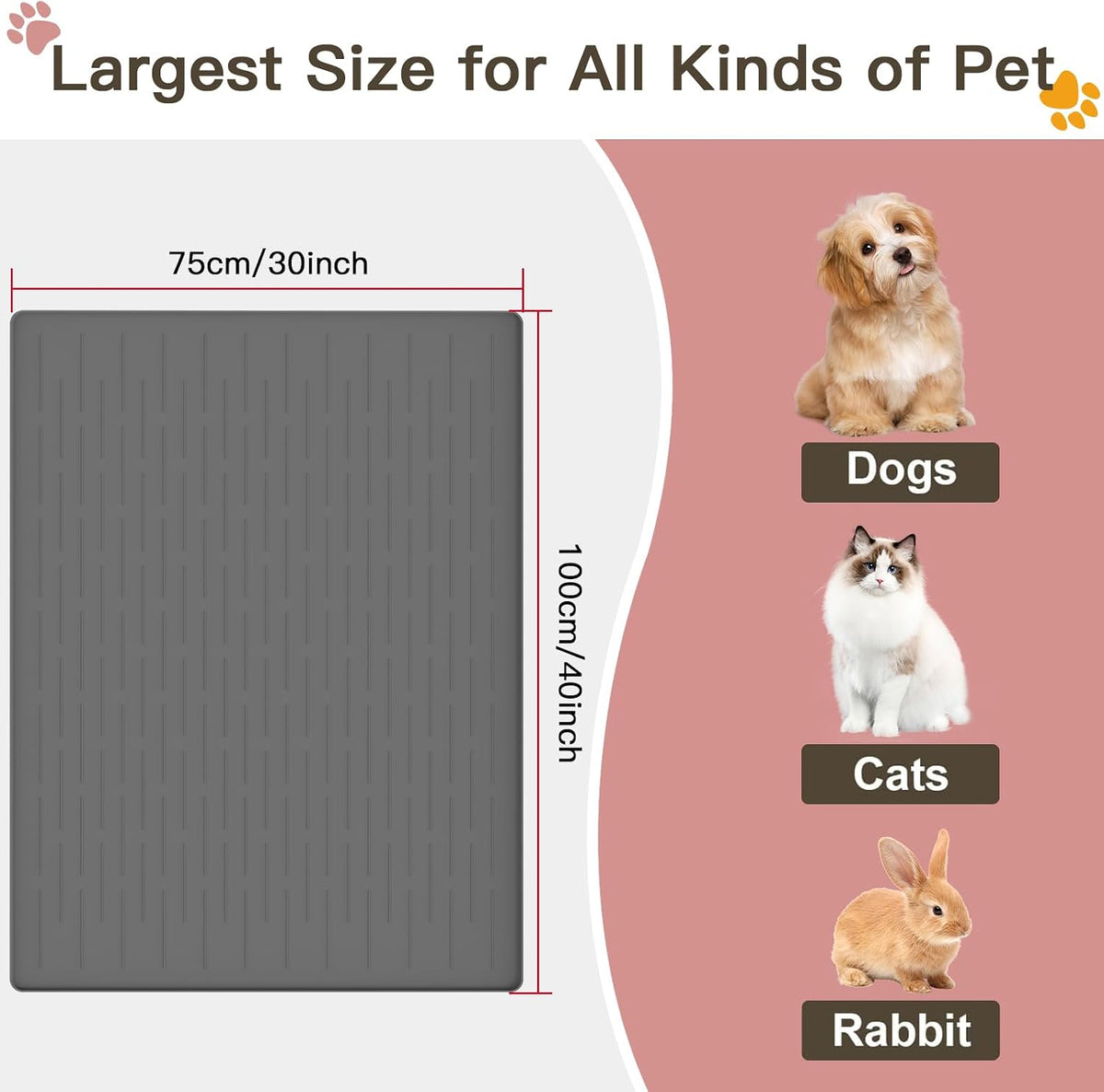 51.2"x25.6" Largest Dog Food Mat - Brown / 39.5"L x 29.5"W - image 2