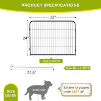 BestPet | Dog Playpen Extender | 24 Inch, 4 Panels | Heavy Duty Metal Pet Exercise Pen | Indoor Outdoor Fence Panels | Rust-Resistant, Removable, Tool-Free Setup | Anti-Skid, Expandable Design