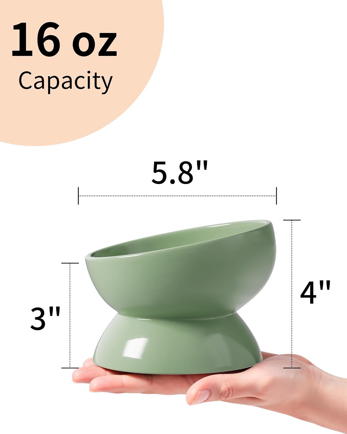 Cat Water Bowl, 15° Tilted and Raised Pet Food Dish - 1 Pack / Sage Green - image 2