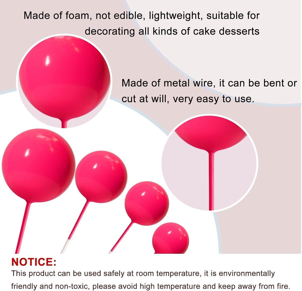 ASTARON 20 Pcs Gold Balls Cake Topper Decorations for Birthday Cake - Hot Pink - image 3