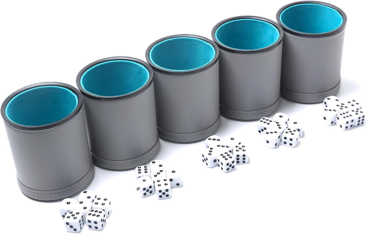 5 Pack PU Leather Dice Cups Felt Lining Quiet Shaker with 30 Dot Dice - Grey - image 2