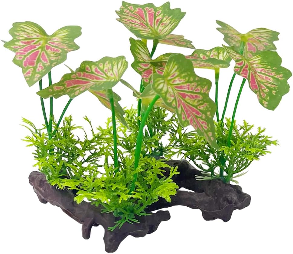 Aquarium Plant Fish Tank Decoration Small Plastic Artificial Plant - Rainforest Leafs-pink-small-set - image 4