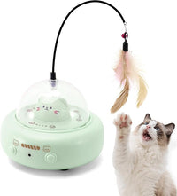 Automatic Cat Toys with Feathers, Interactive Cat Toy for Indoor Exercise, Rechargeable Teasing Toys for Indoor Cats, USB Powered, Smart Standby&Obstacle Avoidance(Green)