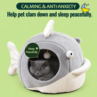 Cat Beds for Indoor Cats-Rabbit-Shaped Cat Cave Bed with Hanging Toy - Dolphin Gray / Dolphin / L - image 3