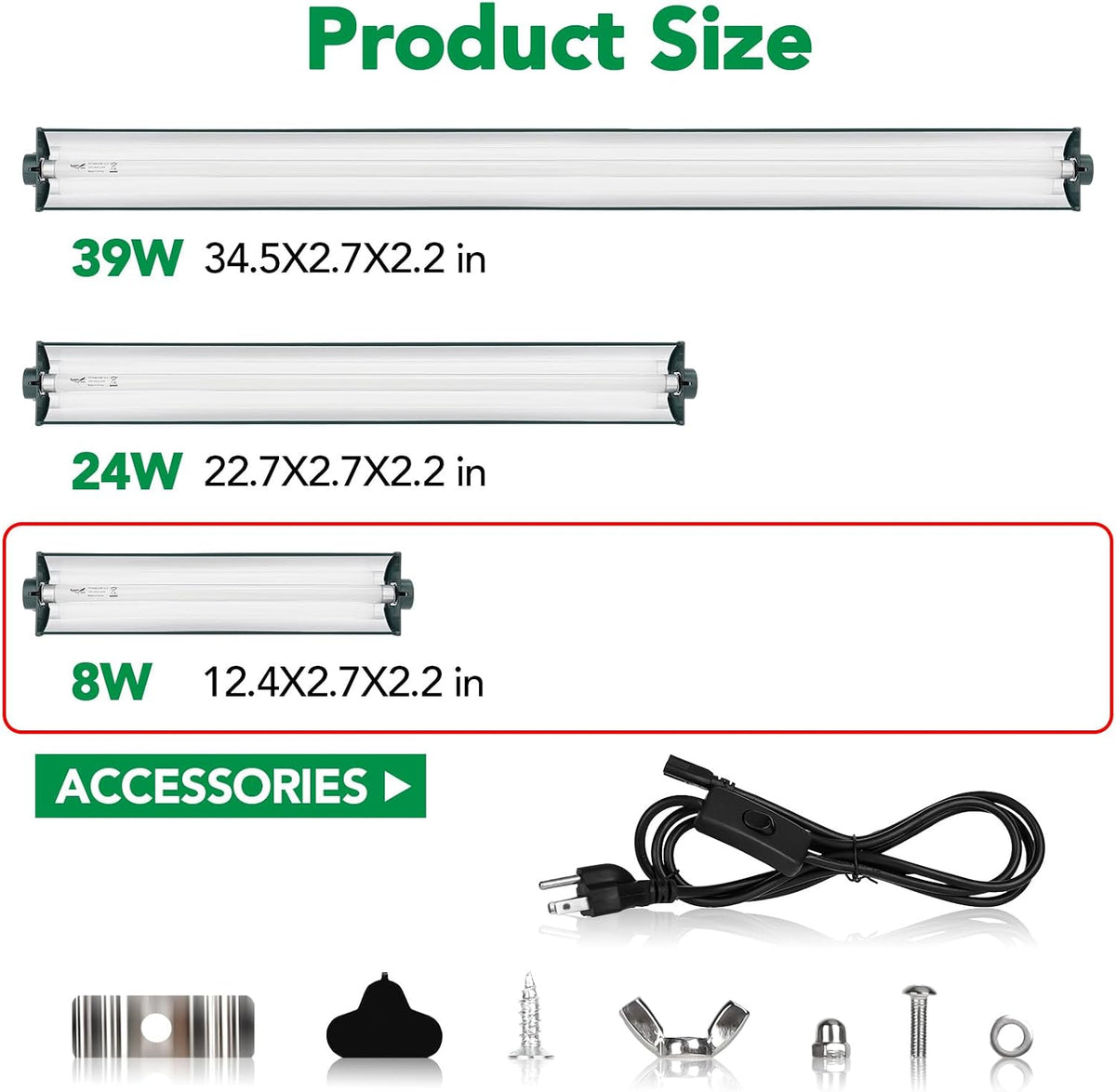 T5 Reptile Light Fixture Combo Kit 24W Light Fixture Reptile - 8W-Green / 8W 12.4IN Green - image 2