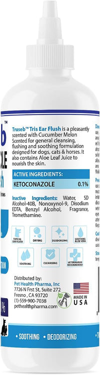 Truseb | Dog Ear Flush Ketoconazole Dog Ear Wash, Cats and Horses, KETOCONAZOL 0.1% Tris Ear Flush for Dogs (12 oz) Made in U.S.A (Ketoconazole Ear Flush, 24 oz)