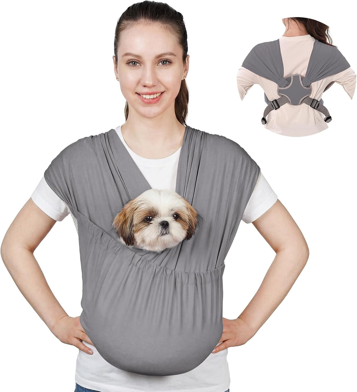 Supet Dog Sling Carrier for Small Pet - Grey / Plus
