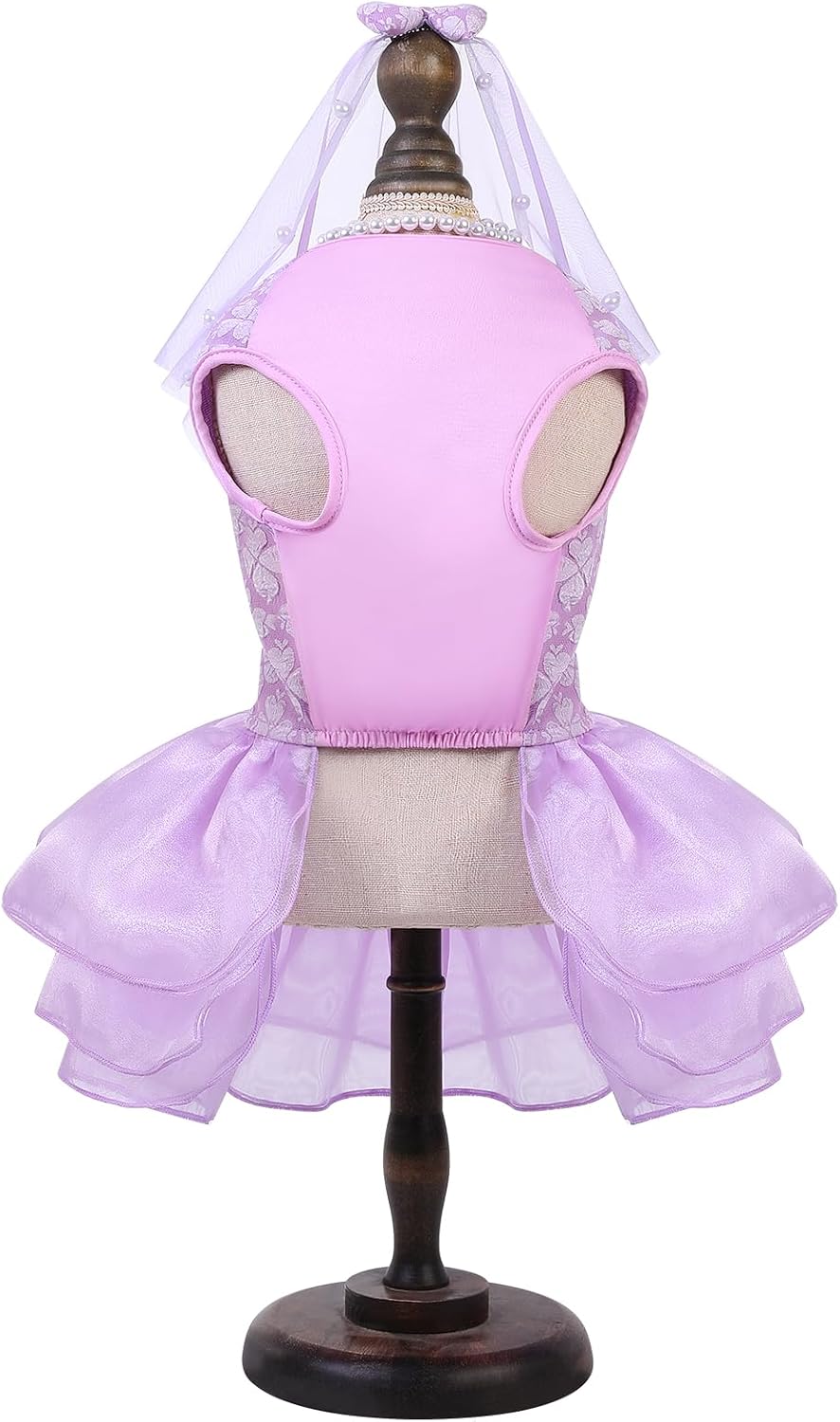 ASENKU Dog Dress, Dog Wedding Dress with Bows, Veil Attachment - Purple / XX-Large - image 2