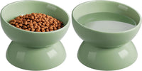 Cat Water Bowl, 15° Tilted and Raised Pet Food Dish - 2 Pack / Sage Green