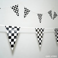 Pennant Banner Flags Pastel for Birthday Classroom Outdoor 4 Strings – Fun for Kids & Family - Black White Checkered - image 4