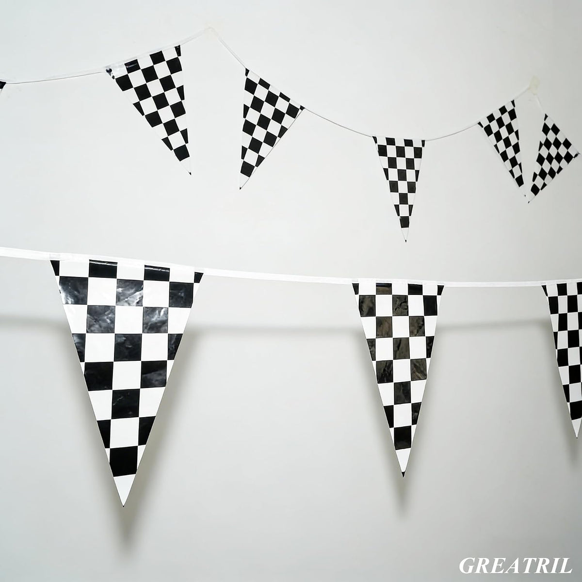 Pennant Banner Flags Pastel for Birthday Classroom Outdoor 4 Strings – Fun for Kids & Family - Black White Checkered - image 4