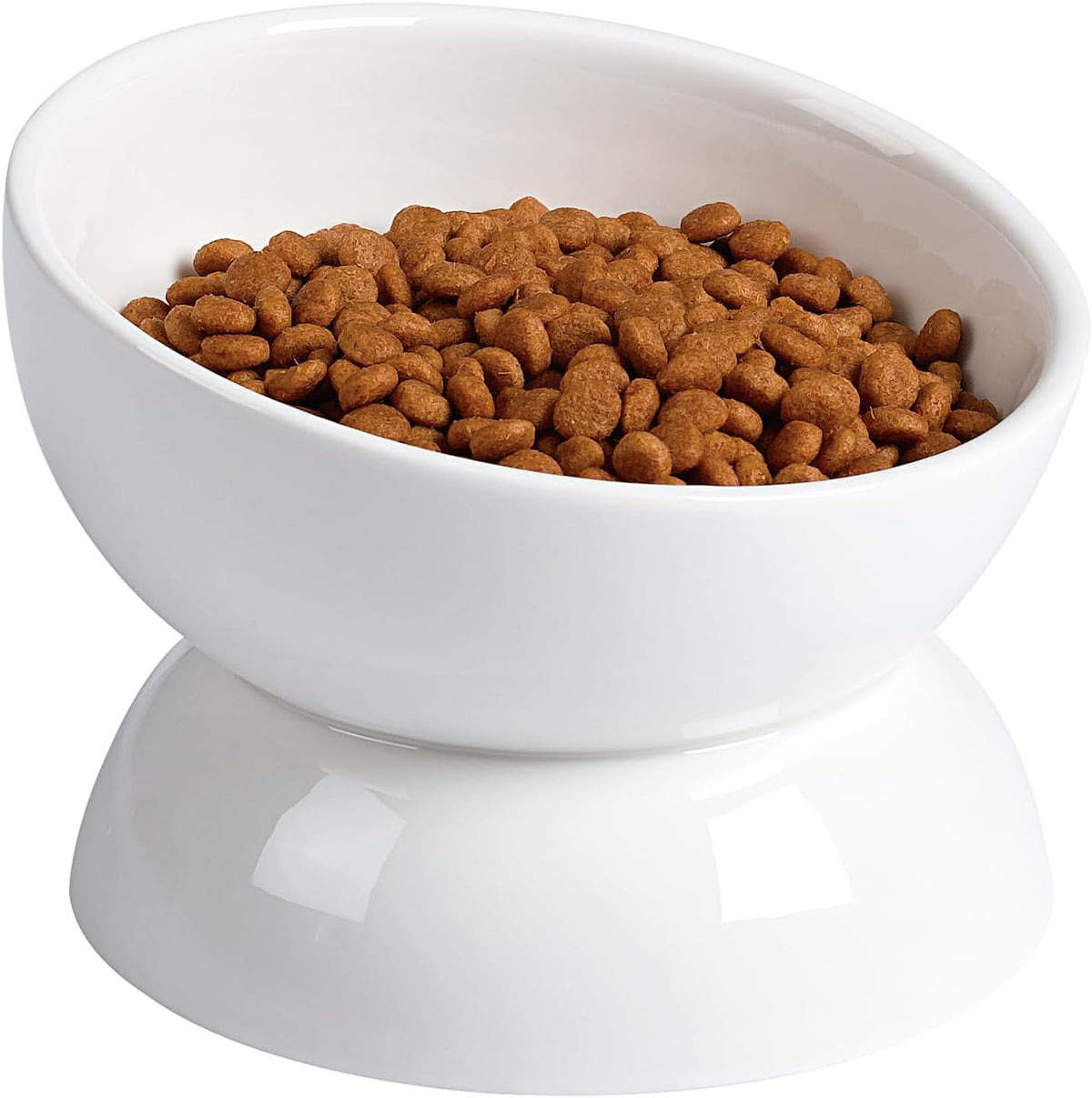 Cat Water Bowl, 15° Tilted and Raised Pet Food Dish - 1 Pack / White