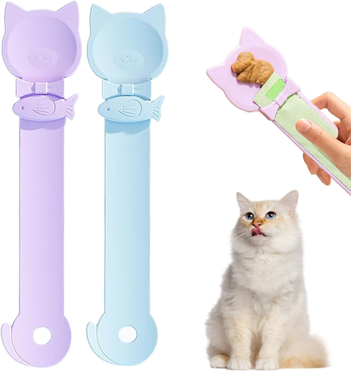 PETPAWLOVELY-3PCS Cat Treat Spoon Squeeze - Multi-Color - 2 Spoons