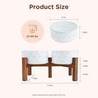SPUNKYJUNKY Ceramic Dog Bowls Dog Bowl Set with Acacia Wood Stand Raised Dog Bowl Dog Food and Water Bowl for Small Medium Sized Dog (Deep, 15.5cm)