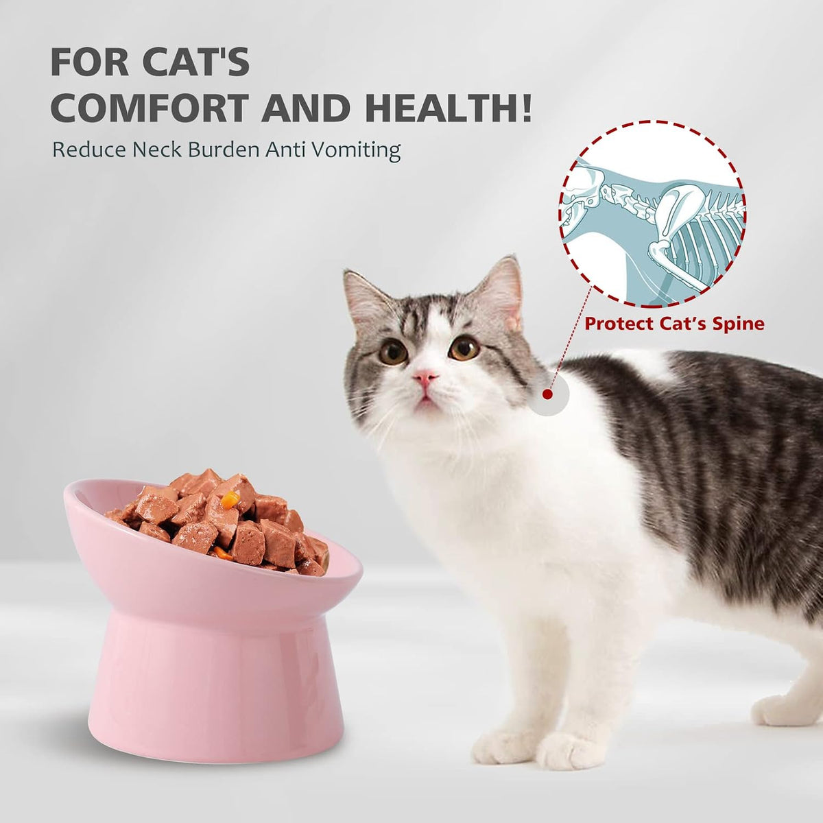 Elevated Cat Bowls, 15° Tilted Ceramic Cat Food Bowl - Pink / Large - image 3