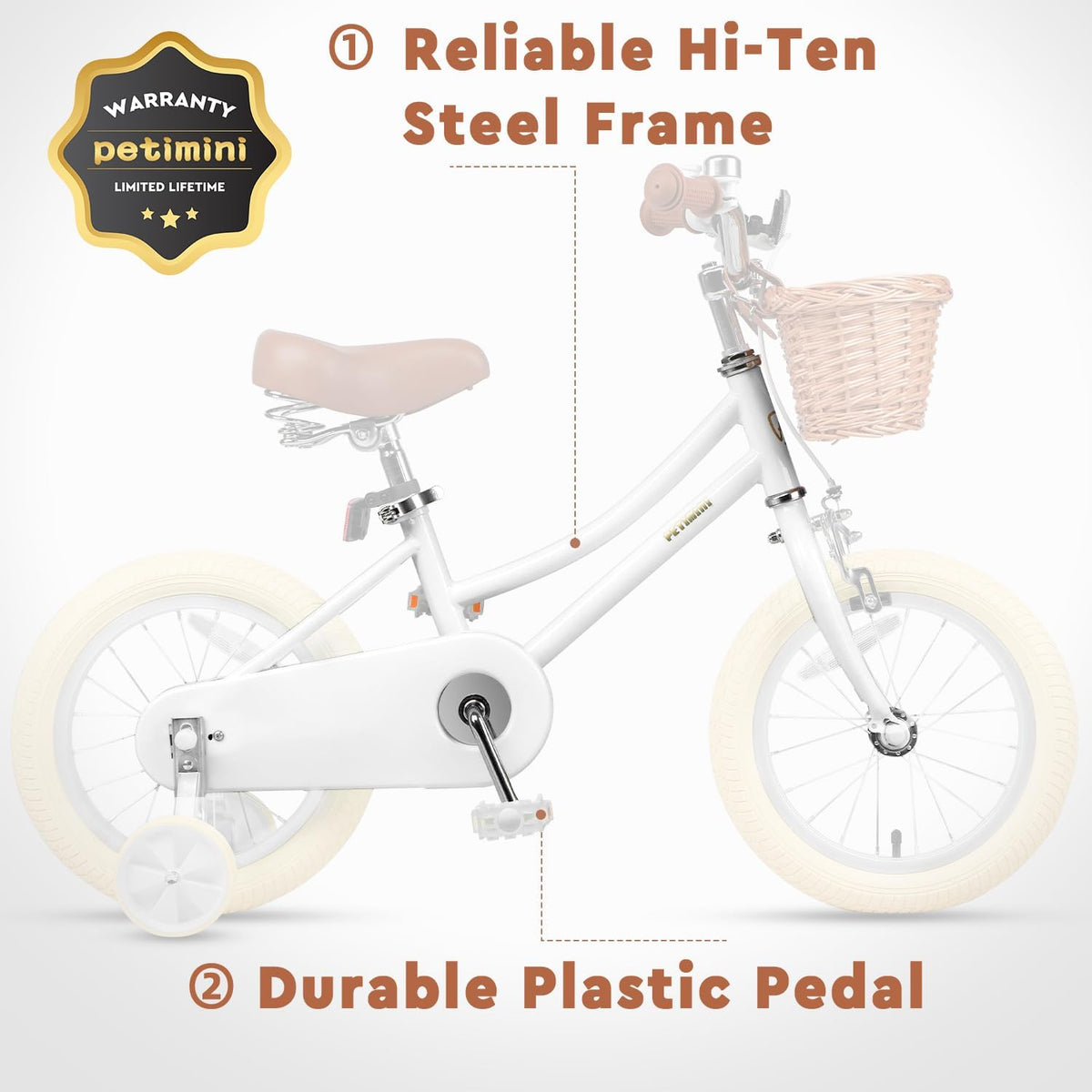 Petimini 12 14 16 18 20 Inch Kids Toddler Bike for Boys Girls – Fun for Kids & Family - White / 16 Inch - image 3