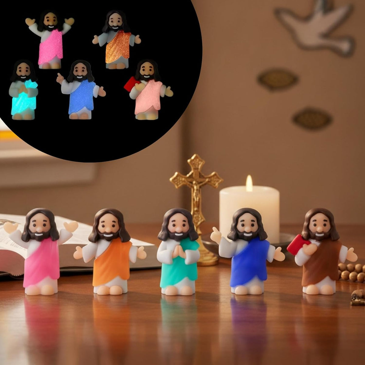 CroBlissful 50 little Jesus figurines that glow in the dark, five colors - view 2