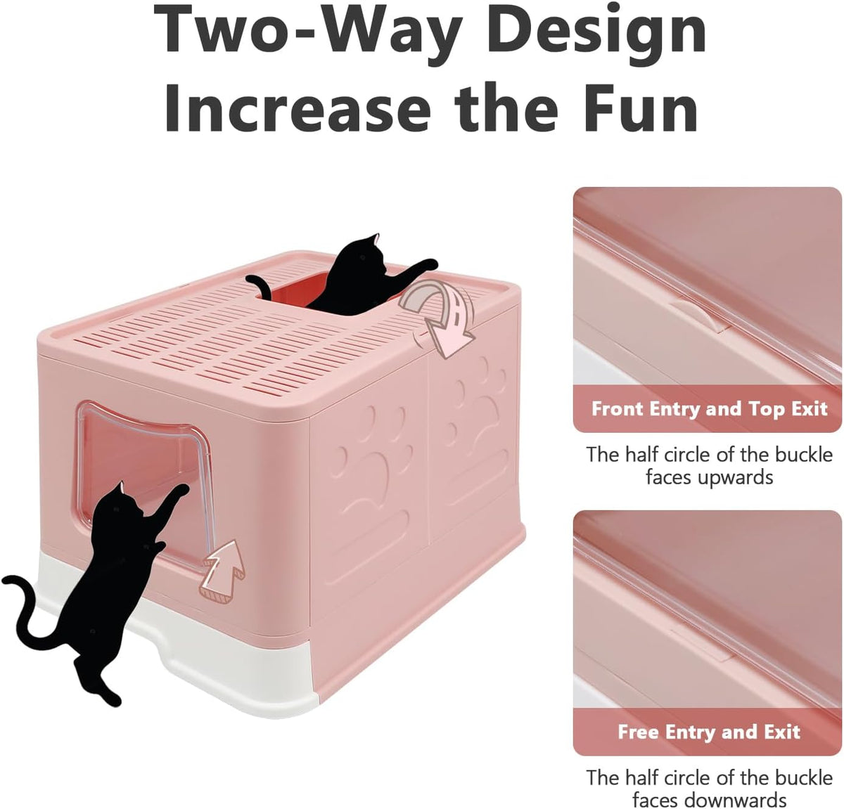XL Foldable Cat Litter Box with Lid, Jumbo Enclosed Potty - Pink / X-Large - image 3