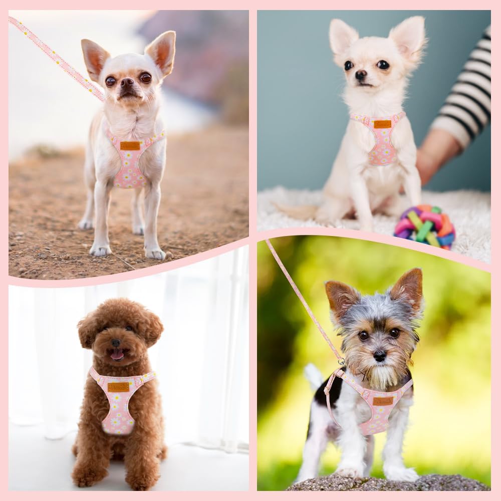 SlowTon No Pull Dog Harness with Leash for Small Medium Dogs - Medium(18-31lb) / Pink Daisy - image 4