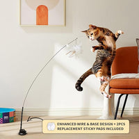 Leo's Paw The Original Interactive Bird Simulation Cat Toy Set Realistic Colorful Feathers Bells Wand Self-Holding Suction Base Stimulating Real-Life Flying Bird Impression Hunting Play (w. 5 Birds)